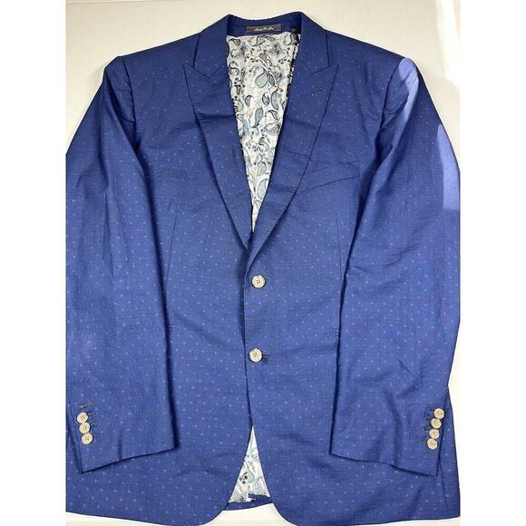 Indochino Blue Paisley Print Lined Wool Mohair Blend Suit Jacket READ BELOW - Picture 1 of 13